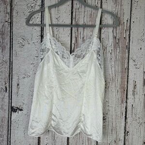 Vintage Lorraine Chemise Lingerie Top Size 38 White Lace Trim Adjustable Straps